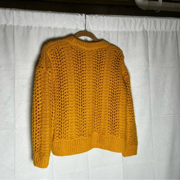 Madewell Mustard Yellow Windemere Pointelle Pullover Sweater Open Knit Sz Small - Picture 4 of 9